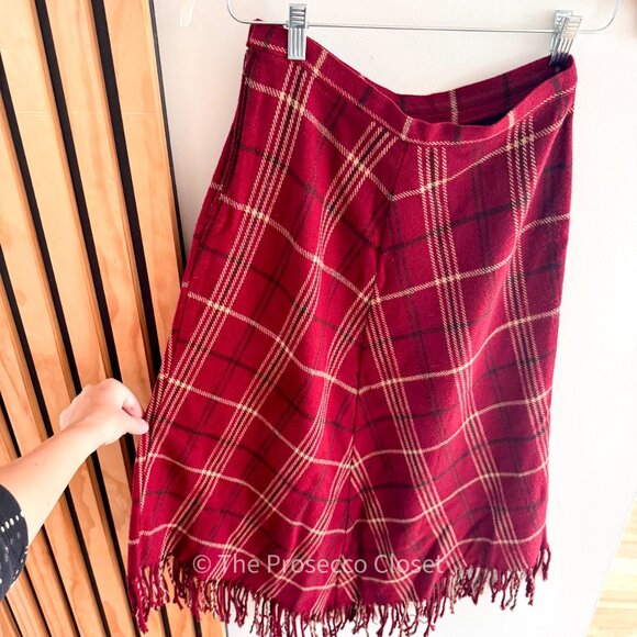 VINTAGE Christmas Plaid Fringe Midi Skirt Wool Blend by JG Hook (S) - Picture 7 of 7